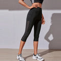 Calções Esportivos de Cintura Alta Hip Lift para Mulheres, Collants Bolsos Laterais, Roupa Esportiva de Ginásio Secagem Rápida, Corrida e Yoga, Calças Cortadas, Fitness e Nudez