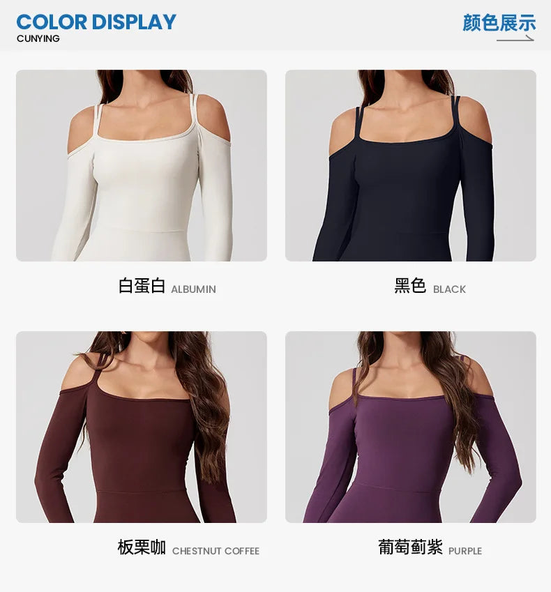 Fubeike novo macacão de yoga para esportes volta beleza volta marrom sem costura alça de ombro duplo collants sexy bodysuit de uma peça