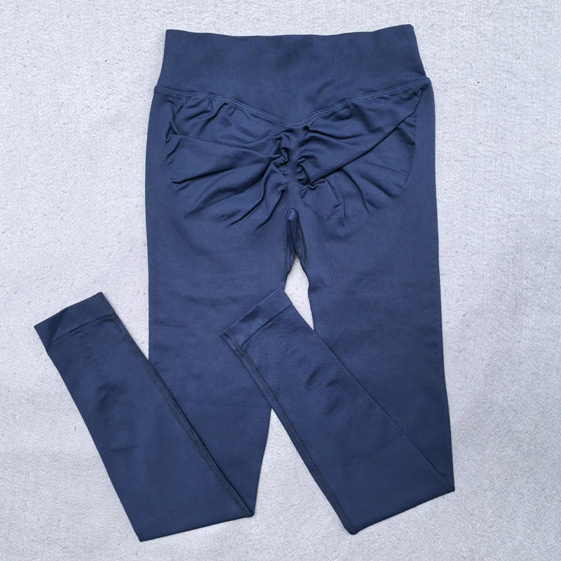 Leggings mulheres scrunch sem costura yoga leggings ginásio calças esportivas baixa faixa com nervuras alta estiramento roupa de fitness treino collants
