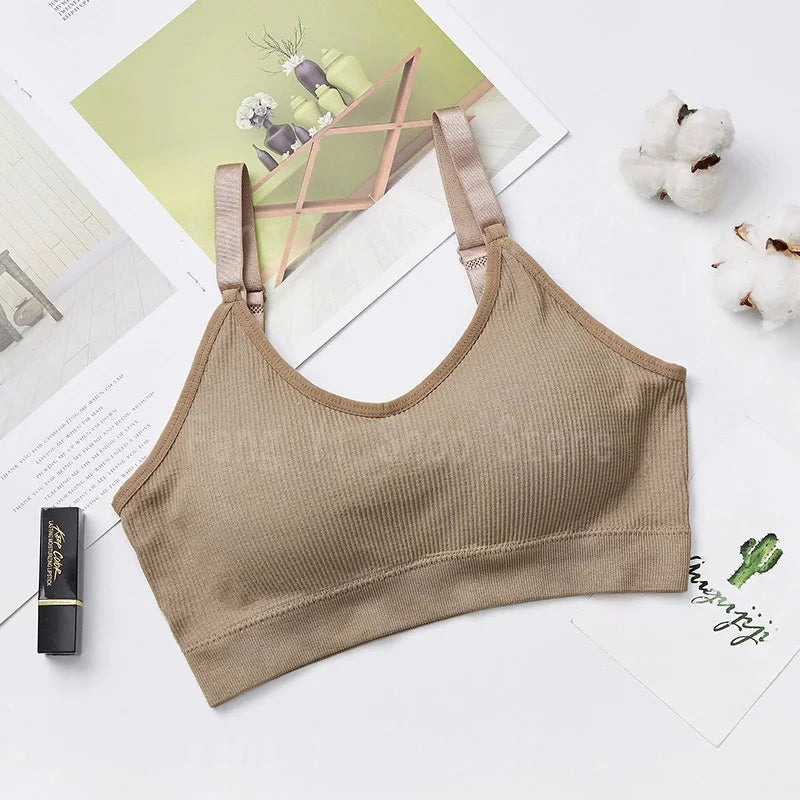 Sutiã sem costura feminino copo cheio sutiã respirável conforto respirável sutiã de sono correndo fitness sutiã esportivo suspensórios