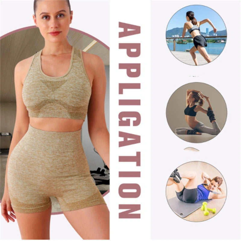 Conjunto de yoga shorts de ginásio feminino esporte sutiãs sutiã treino topos para mulheres roupas de yoga leggings de fitness conjunto de ginásio sem costura conjuntos de yoga