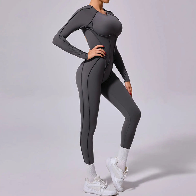 Macacão de yoga de uma peça feminino conjunto de manga comprida secagem rápida terno de yoga ginásio terno de treinamento roupas esportivas bodysuits feminino conjunto de fitness