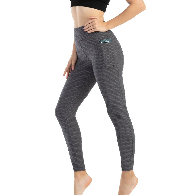 Moda feminina bolso bolha calças elásticas magro leggings ginásio correndo ciclismo calças de fitness cintura alta hip lift leggings feminino
