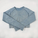 Chrleisure conjunto esportivo de lavagem para mulheres, sem costura, yoga, manga longa, fitness, com levantamento de bunda, leggings de treino, academia