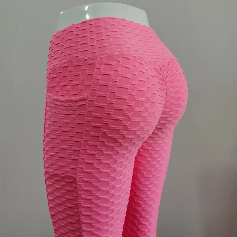 Moda feminina bolso bolha calças elásticas magro leggings ginásio correndo ciclismo calças de fitness cintura alta hip lift leggings feminino