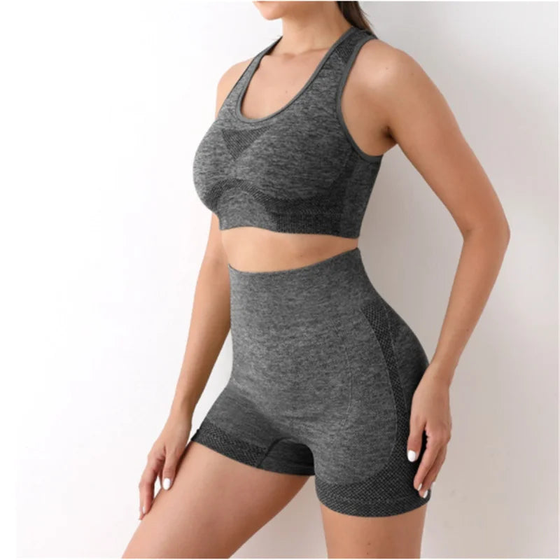 Conjunto de yoga shorts de ginásio feminino esporte sutiãs sutiã treino topos para mulheres roupas de yoga leggings de fitness conjunto de ginásio sem costura conjuntos de yoga