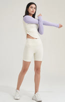 SOISOU Shorts femininos de nylon, academia, yoga, leggings, cintura alta, elástico, apertado, respirável, sem linhas estranho, shorts de ciclismo femininos