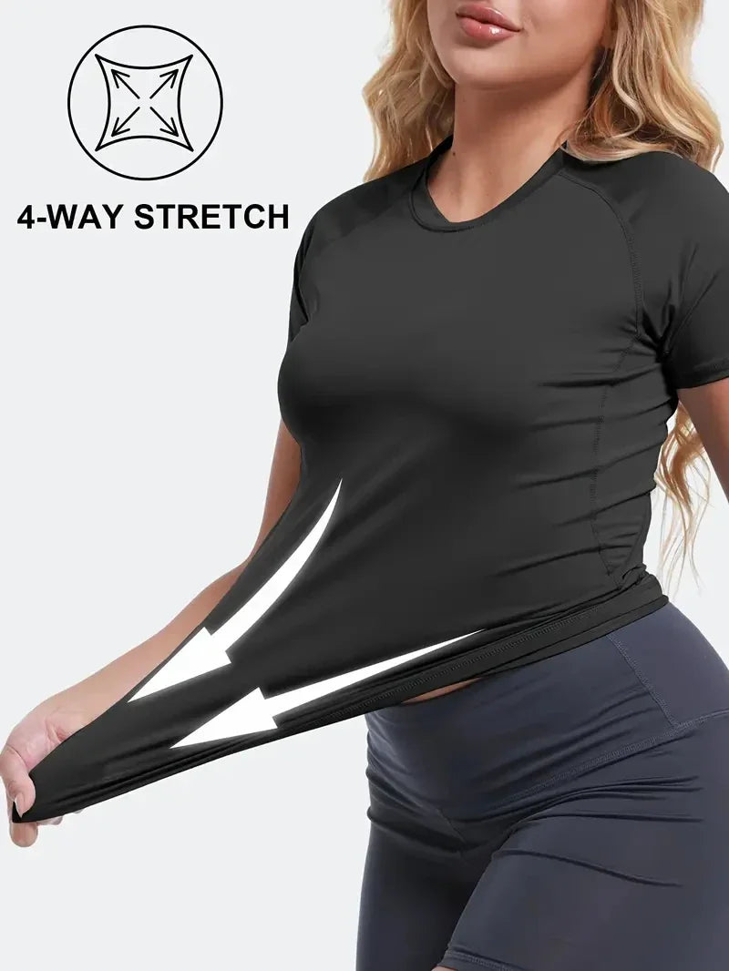 Camisa de compressão feminina manga curta atlético yoga correndo camiseta verão ginásio treino secagem rápida elástico camisetas topos baselayer