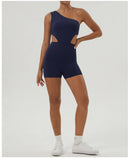 Mulheres de um ombro esporte bodyduit elástico acolchoado fitness ginásio yoga macacão