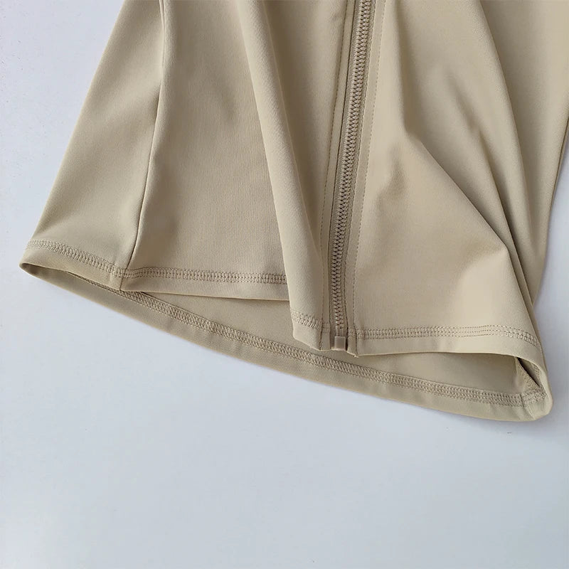 Terno de yoga feminino high-end gola de manga comprida jaqueta esportiva correndo treinamento fitness superior à prova de vento terno de corrida