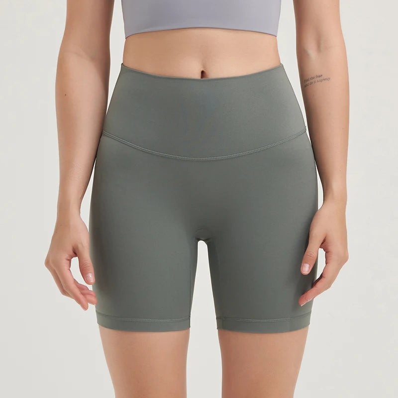 SOISOU Shorts femininos de nylon, academia, yoga, leggings, cintura alta, elástico, apertado, respirável, sem linhas estranho, shorts de ciclismo femininos