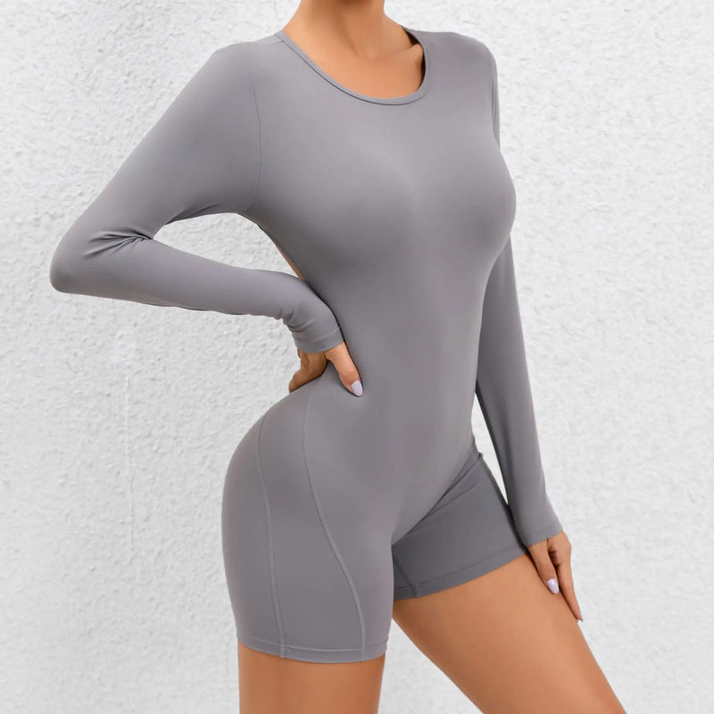 2025 conjunto de yoga sem costas macacão de uma peça curto feminino fitness ginásio macacão manga longa roupas de treino para mulher roupas esportivas