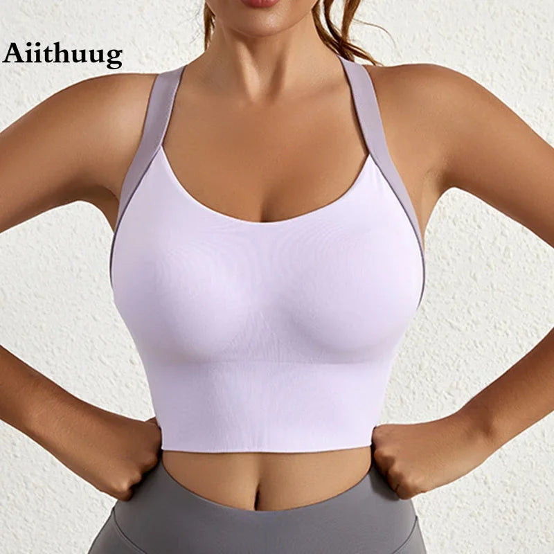 Aiihuug sutiã de yoga cruzado volta ginásio sutiã de fitness treino sutiãs de golfe controle de salto esportes topos elásticos colheitas de golfe ginásio topos