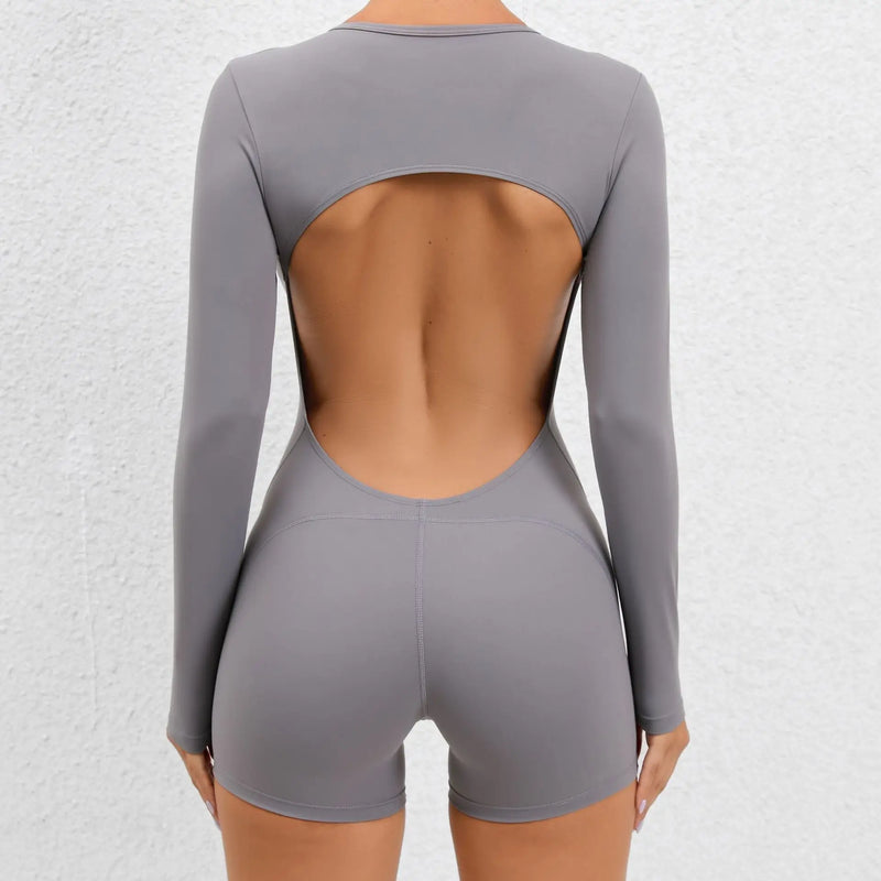 2025 conjunto de yoga sem costas macacão de uma peça curto feminino fitness ginásio macacão manga longa roupas de treino para mulher roupas esportivas