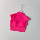 Malha integrada copo voador manga curta anti-rugas esportes yoga fitness conforto almofada no peito wear-free sutiã suspender topo