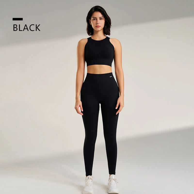 Conjunto de roupas de yoga feminino cintura alta leggings e topo duas peças sem costura roupas de exercício de fitness roupa interior de fitness plus size