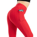 Moda feminina bolso bolha calças elásticas magro leggings ginásio correndo ciclismo calças de fitness cintura alta hip lift leggings feminino