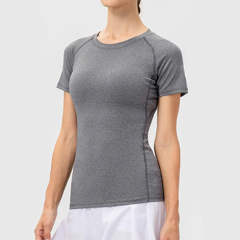 Camisa de compressão feminina manga curta atlético yoga correndo camiseta verão ginásio treino secagem rápida elástico camisetas topos baselayer