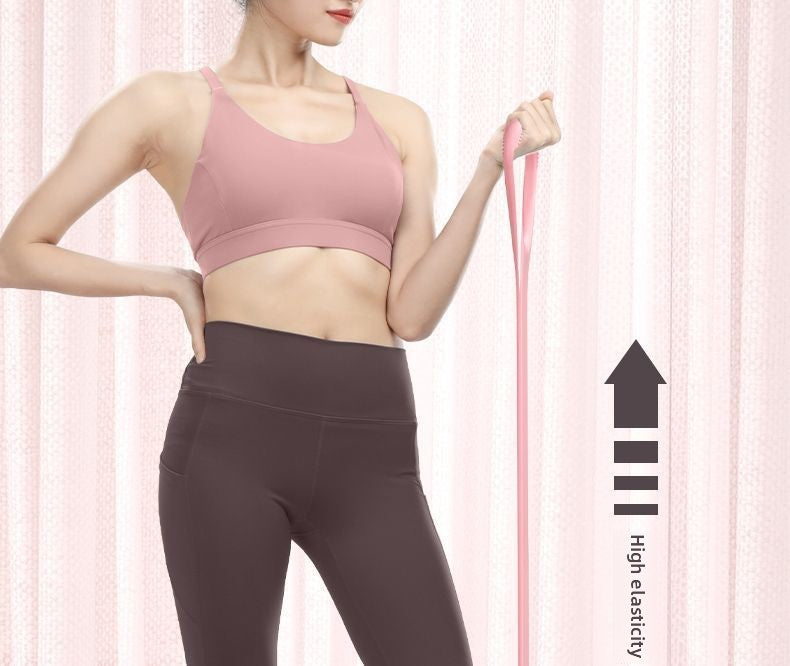 Maca em forma de 8 para fitness em casa, modelagem nas costas, faixa elástica com ombro aberto e faixa de alongamento nas costas para exercícios no ombro